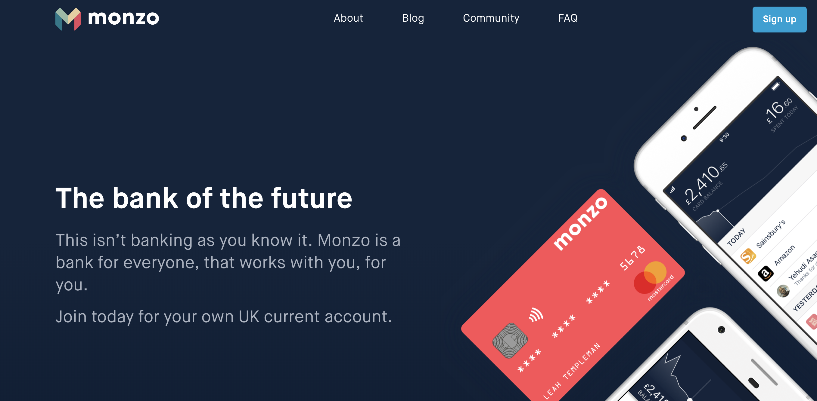 Monzo homepage